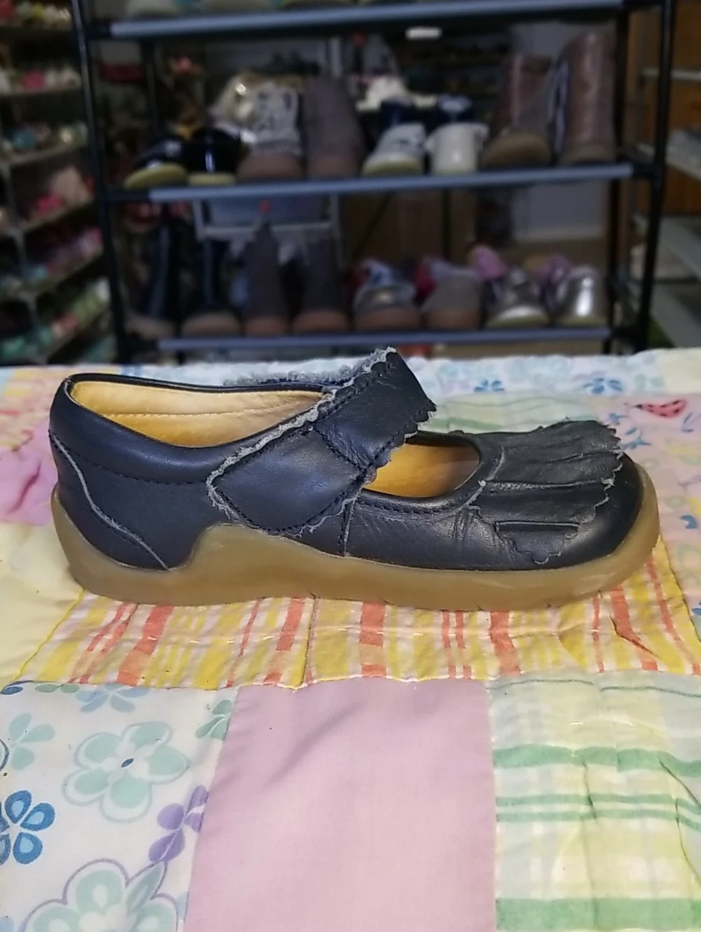 Livie & Luca Navy Blue Leather Mary Jane with Fringe Strap Size 9 OG Ruche (Arc)